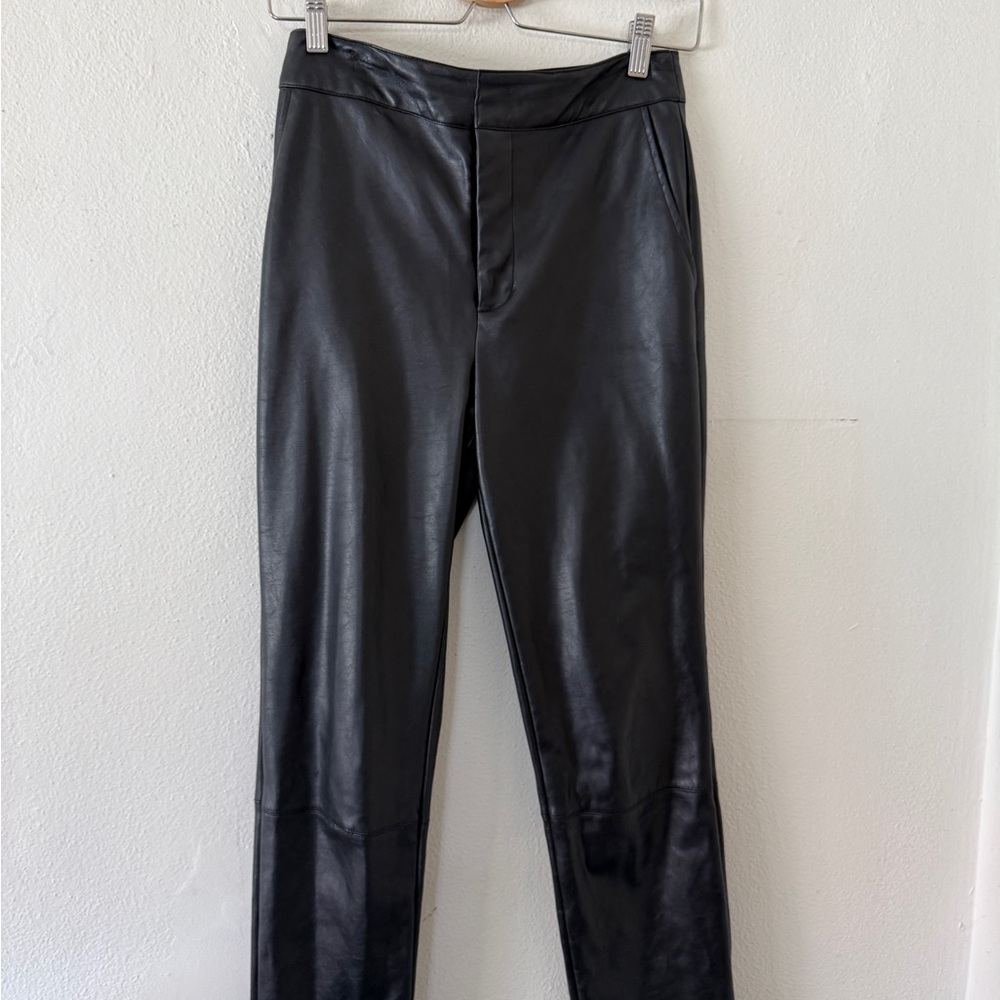 Express Negin Mirsalehi Black Faux Leather Straight Leg Pants — Classic Slim Fit